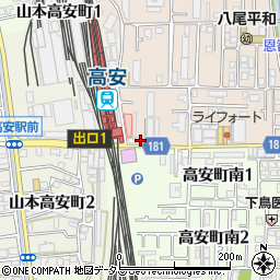 大阪府八尾市高安町北1丁目121周辺の地図