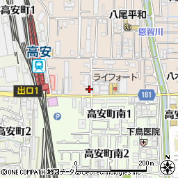 大阪府八尾市高安町北1丁目86周辺の地図