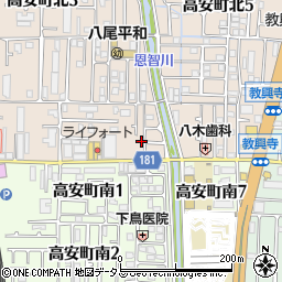 大阪府八尾市高安町北1丁目16周辺の地図