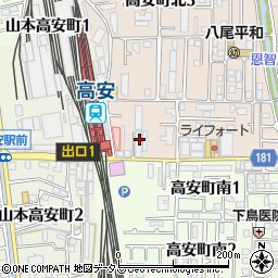 大阪府八尾市高安町北1丁目117周辺の地図