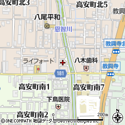 大阪府八尾市高安町北1丁目8周辺の地図