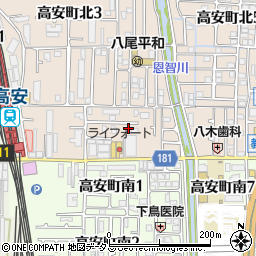 大阪府八尾市高安町北1丁目75周辺の地図