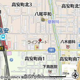 大阪府八尾市高安町北1丁目76周辺の地図