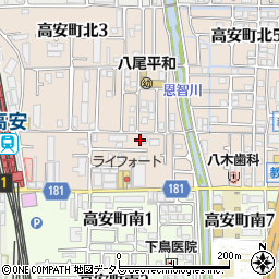 大阪府八尾市高安町北1丁目43周辺の地図