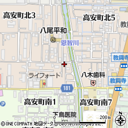 大阪府八尾市高安町北1丁目33周辺の地図
