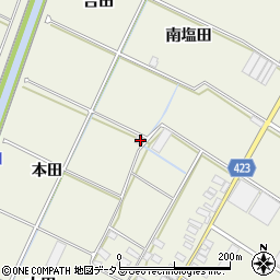 愛知県田原市中山町本田周辺の地図