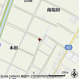 愛知県田原市中山町（本田）周辺の地図