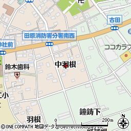 愛知県田原市福江町中羽根周辺の地図