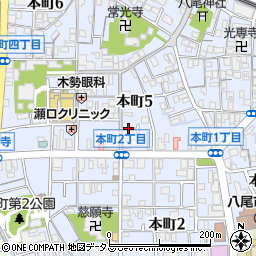 大阪府八尾市本町周辺の地図