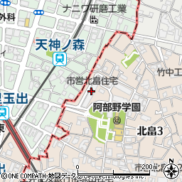 大阪市営北畠住宅周辺の地図