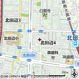 大阪府大阪市東住吉区北田辺周辺の地図