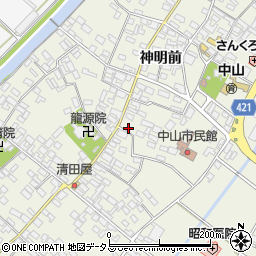 愛知県田原市中山町神明前174周辺の地図