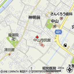 愛知県田原市中山町神明前166周辺の地図