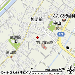 愛知県田原市中山町神明前165周辺の地図