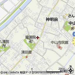 愛知県田原市中山町神明前205周辺の地図