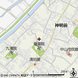 愛知県田原市中山町神明前208周辺の地図