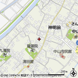 愛知県田原市中山町神明前211周辺の地図