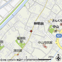 愛知県田原市中山町神明前203周辺の地図
