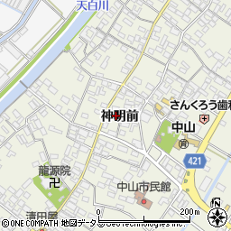 愛知県田原市中山町神明前132周辺の地図