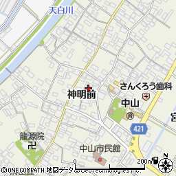 愛知県田原市中山町神明前周辺の地図