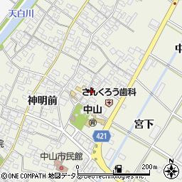 愛知県田原市中山町神明前74周辺の地図