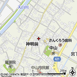 愛知県田原市中山町神明前89周辺の地図