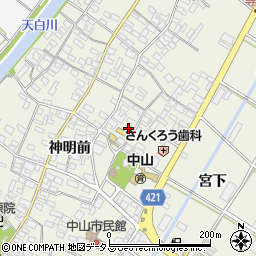 愛知県田原市中山町神明前75-2周辺の地図