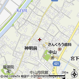 愛知県田原市中山町神明前88周辺の地図