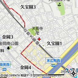 大阪府八尾市久宝園1丁目周辺の地図