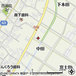 愛知県田原市中山町中田周辺の地図