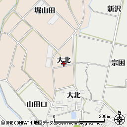 愛知県田原市西神戸町大北周辺の地図