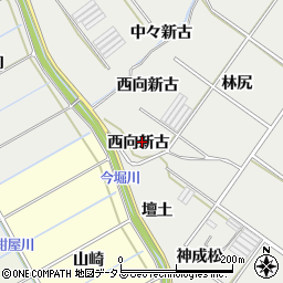 愛知県田原市江比間町西向新古周辺の地図