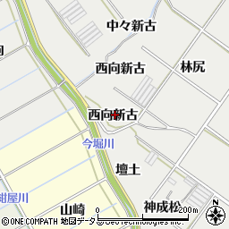 愛知県田原市江比間町（西向新古）周辺の地図