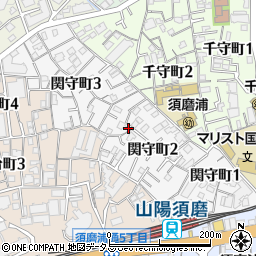 兵庫県神戸市須磨区関守町周辺の地図