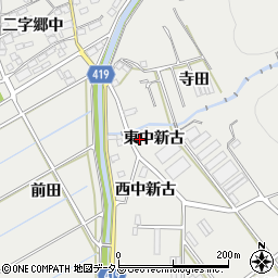 愛知県田原市江比間町東中新古周辺の地図
