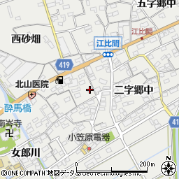 愛知県田原市江比間町三字郷中57周辺の地図