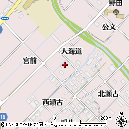 愛知県田原市野田町大海道周辺の地図