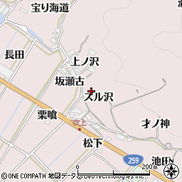 愛知県田原市野田町ズル沢周辺の地図