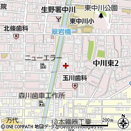 大阪府大阪市生野区中川東周辺の地図
