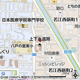 東大阪市役所　上下水道局・水道庁舎周辺の地図