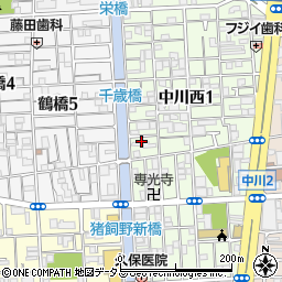 大阪府大阪市生野区中川西1丁目13周辺の地図