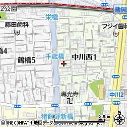 大阪府大阪市生野区中川西1丁目周辺の地図