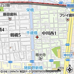 大阪府大阪市生野区中川西1丁目周辺の地図