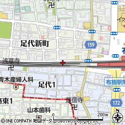 大阪府東大阪市足代新町1-44周辺の地図