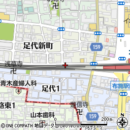 大阪府東大阪市足代新町1-43周辺の地図