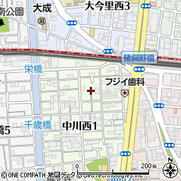 大阪府大阪市生野区中川西1丁目6周辺の地図