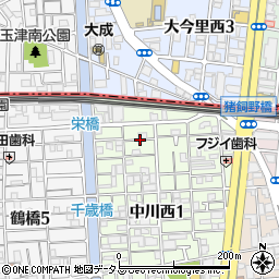 大阪府大阪市生野区中川西1丁目3周辺の地図