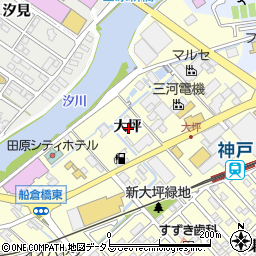 愛知県田原市神戸町大坪周辺の地図