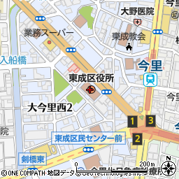 大阪市東成区役所周辺の地図