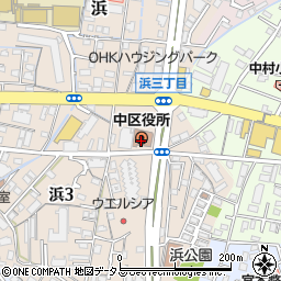 岡山市職員労働組合　中区役所支部周辺の地図